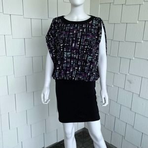 BCBG Paris Women's Purple/Black Abstract Patterned/Solid Blouson Dress sz XXS